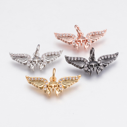 Brass Micro Pave Cubic Zirconia Pendant, Wing