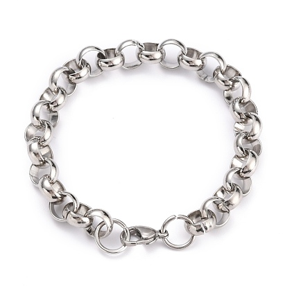 304 Stainless Steel Rolo Chain Bracelets, with Lobster Claw Clasps