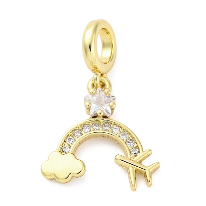 Латунное микропейв с кубическим цирконием европейские подвески с подвесками, Подвески с большими отверстиями, без кадмия и без свинца, радуга с самолетом и облаком