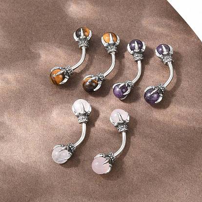 316 Кольца для живота в форме изогнутой штанги из нержавеющей стали в форме драконьего когтя с шариками из натурального камня, античное серебро