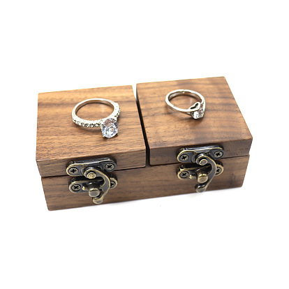 Wood Couple Ring Storage Box with Latch Clasps, Wedding Ring Gift Case, Rectangle