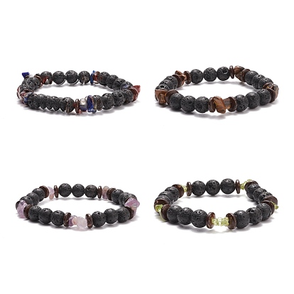 Natural Lava Rock Stretch Bracelet with Gemstone Chips for Women