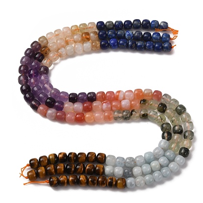 7 Chakra Natural Mixed Gemstone Beads Strands, Old Style Barrel Beads, Mixed Dyed and Undyed