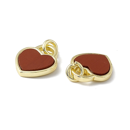 Natural Gemstone Heart Charms, with Rack Plating Brass Findings, Cadmium Free & Lead Free