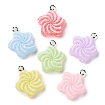 Opaque Resin Pendants, Druzy Star Charms with Platinum Plated Iron Loops