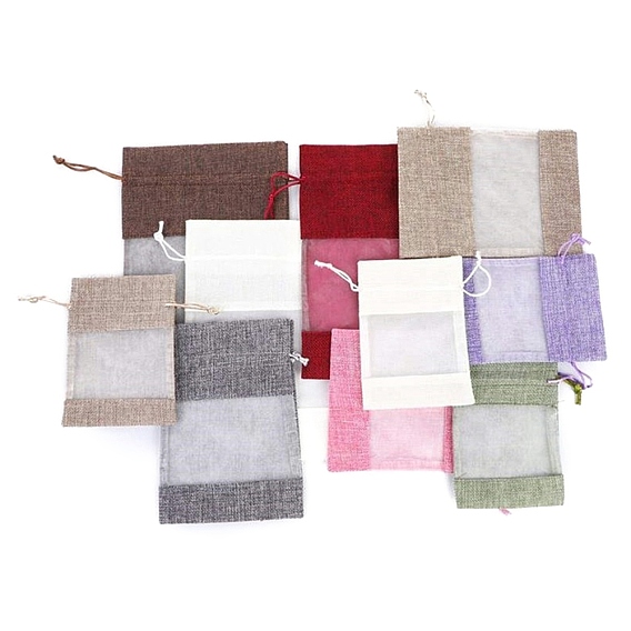 Сумка из искусственного льна из микрофибры, сумка на шнурке с бантиком из органзы, прямоугольные