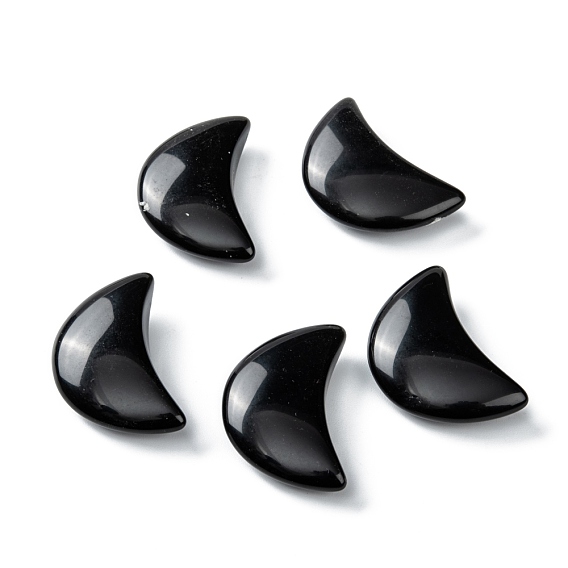 Natural Obsidian Beads, No Hole/Undrilled, for Wire Wrapped Pendant Making, Moon
