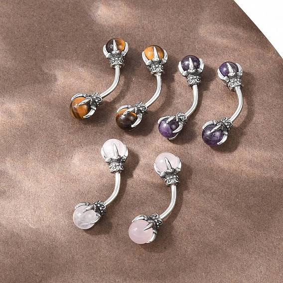 316 Кольца для живота в форме изогнутой штанги из нержавеющей стали в форме драконьего когтя с шариками из натурального камня, античное серебро