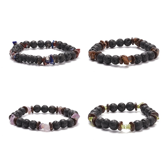 Natural Lava Rock Stretch Bracelet with Gemstone Chips for Women