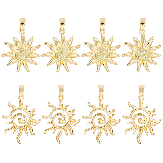 8 шт 2 стили латунные подвески, солнце