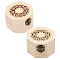 2Pcs Octagon Shape Unfinished Hollow Wood Storage Box, with Hinged Lid, Floral Pattern
