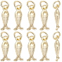 10Pcs Brass Pendants, Fish/Mermaid/Shrimp Charms, with Jump Ring