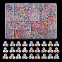 1200Pcs 24 Style Transparent Acrylic Enamel Beads, Flat Round with Mixed Pattern