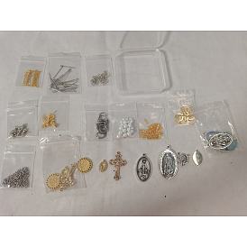 Kit de fabrication de boucles d'oreilles diy religion, y compris les pendentifs en alliage jésus et vierge marie et les connecteurs en acier inoxydable, Perles en verre nacré, 304 Boucles d'oreilles à levier en acier inoxydable et laiton