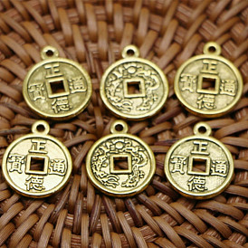 Tibetischer stil Aluminium Anhänger & Charms, flache runde Anhänger mit chinesischen Schriftzeichen