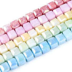 Антикоррозийные гальванические стеклянные бусины, имитация драгоценных камней, кубические, с покрытием AB цвета, граненые, два тона