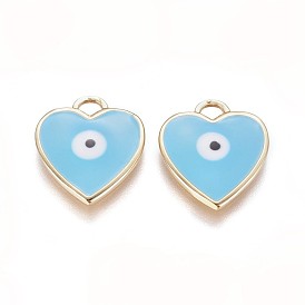Золотые тона латунные подвески, с эмалью, сердце с сглаза