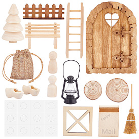 Набор миниатюрных рождественских украшений для патио из дерева и пластика, для аксессуаров для кукольного домика