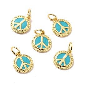 Rack Plating Brass Enamel Pendants, Real 18K Gold Plated, Cadmium Free & Lead Free & Nickle Free, with Jump Ring, Flat Round