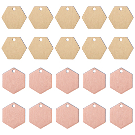 32 piezas 2 colores dijes de latón, estampar etiqueta en blanco, larga duración plateado, hexágono