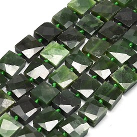 Natural Jade Beads Strands, Faceted, Square