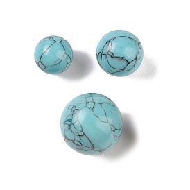 Perles de sphère sans trou turquoise synthétique, ronde