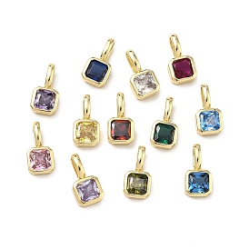 Латунные микро проложить кубического циркония прелести, квадратных амулеты, без кадмия и без свинца, долговечный, стойки покрытие, реальный 18 k позолоченный