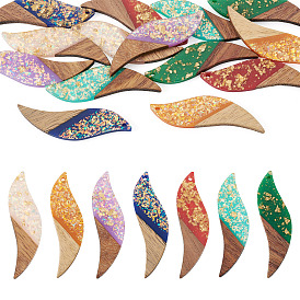 14шт. 7 цвета: непрозрачная смола и ореховое дерево, большие подвески, лист прелести, с блестящей пудрой и золотой фольгой