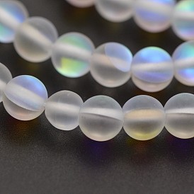 Круглые синтетические матовые лунные камни, голографические бусы, окрашенные, 6 мм, отверстие : 1 мм, около 60~62 шт / нитка, 14~15 дюйм