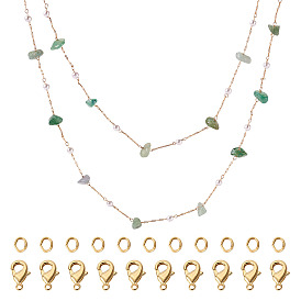 3 M puces de pierres précieuses naturelles et kits de fabrication de colliers en plastique ABS, chaînes de perles d'imitation de perles, avec des fermoirs mousquetons en laiton et des anneaux de saut