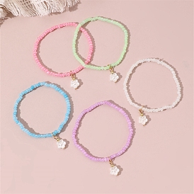 5 pcs 5 ensemble de bracelets extensibles en perles de verre coloré, bracelets empilables à breloques en plastique