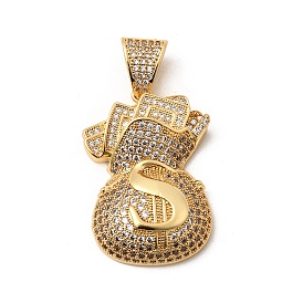 Латунные микропаве прозрачные подвески с фианитом, долговечный, стойки покрытие, без свинца и без кадмия, подвески на денежные мешки