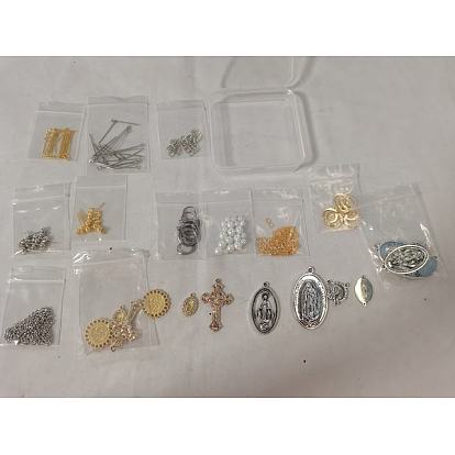 Kit de fabrication de boucles d'oreilles diy religion, y compris les pendentifs en alliage jésus et vierge marie et les connecteurs en acier inoxydable, Perles en verre nacré, 304 Boucles d'oreilles à levier en acier inoxydable et laiton