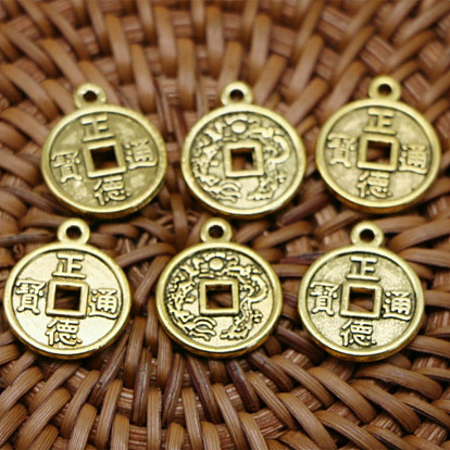 Tibetischer stil Aluminium Anhänger & Charms, flache runde Anhänger mit chinesischen Schriftzeichen
