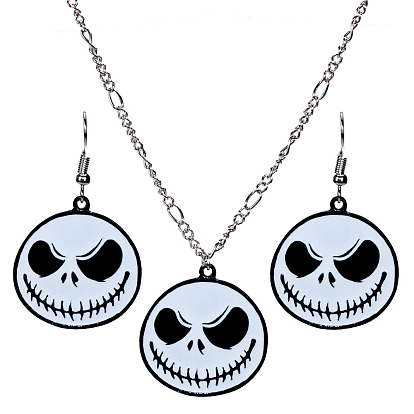 Spooky Pumpkin and Ghost Earrings Necklace Set for Women - Stylish Halloween Jewelry Collection