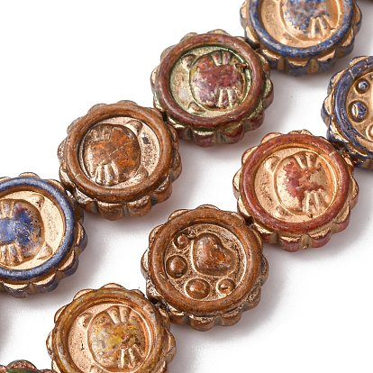 Окрашенные стеклянные бусины , золотой металл обвитыми, плоский круглый со смешанными формами