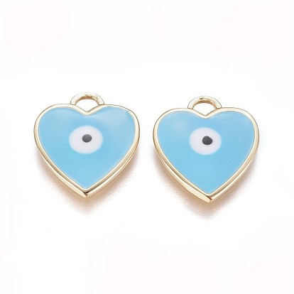 Золотые тона латунные подвески, с эмалью, сердце с сглаза