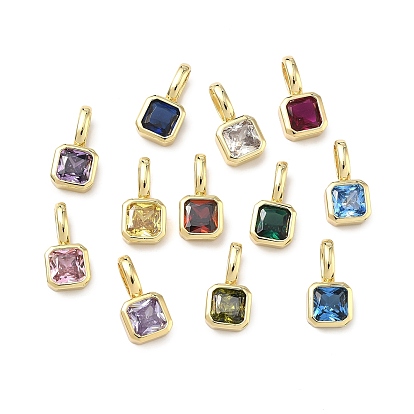 Латунные микро проложить кубического циркония прелести, квадратных амулеты, без кадмия и без свинца, долговечный, стойки покрытие, реальный 18 k позолоченный