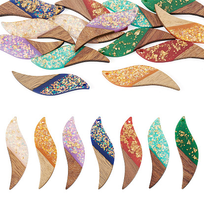 14шт. 7 цвета: непрозрачная смола и ореховое дерево, большие подвески, лист прелести, с блестящей пудрой и золотой фольгой
