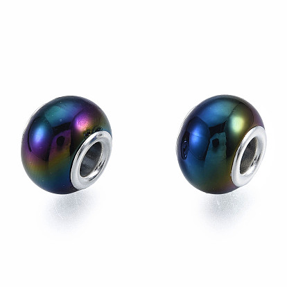 Large Hole Acrylic European Beads, with Silver Color Plated Iron Double Cores, Rondelle