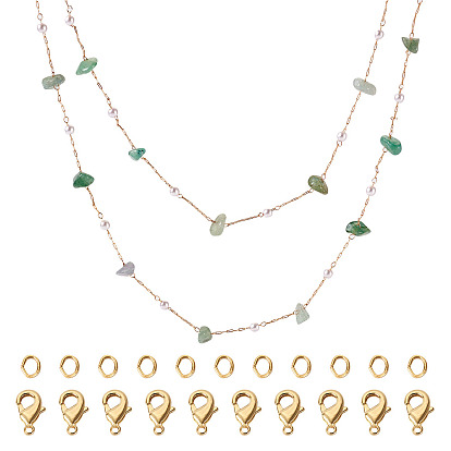 3 M puces de pierres précieuses naturelles et kits de fabrication de colliers en plastique ABS, chaînes de perles d'imitation de perles, avec des fermoirs mousquetons en laiton et des anneaux de saut