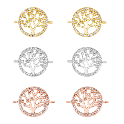 6 шт. 3 цвета латунь прозрачный микро паве кубический цирконий звенья, плоские круглые с дерева жизни