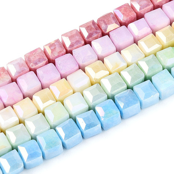 Антикоррозийные гальванические стеклянные бусины, имитация драгоценных камней, кубические, с покрытием AB цвета, граненые, два тона