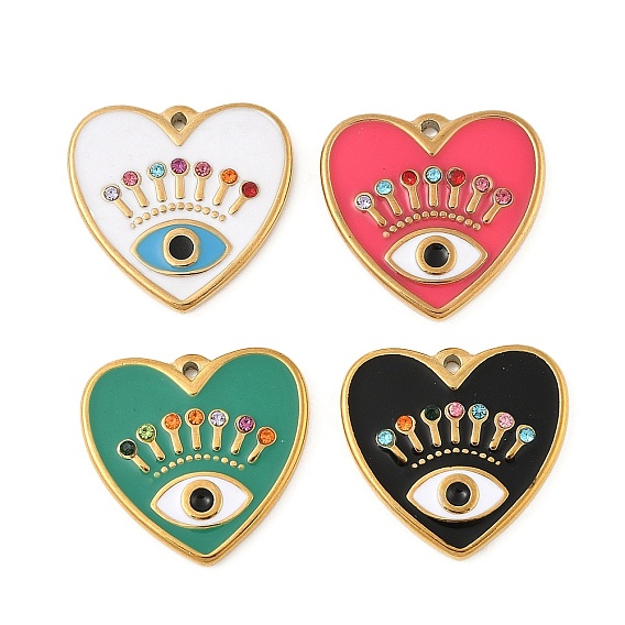 304 нержавеющей стальной эмали подвески, со стразами, сердце с очаровательными глазами, реальный 18 k позолоченный, вакуумное покрытие pvd