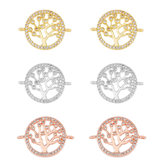 6 шт. 3 цвета латунь прозрачный микро паве кубический цирконий звенья, плоские круглые с дерева жизни