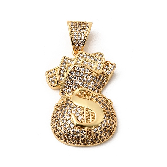Латунные микропаве прозрачные подвески с фианитом, долговечный, стойки покрытие, без свинца и без кадмия, подвески на денежные мешки