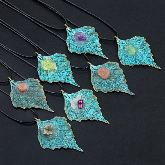 Pendentifs en pierre naturelle, à la feuille d'alliage