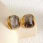 304 Stainless Steel Resin Stud Earrings, Rectangle, Golden