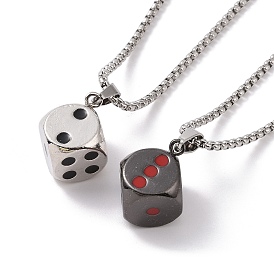 201 Stainless Steel Chain, Zinc Alloy Pendant and Enamel Necklaces, Dice