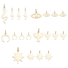 SUNNYCLUE 20Pcs 5 Styles Brass Pendants, with Jump Rings, Long-Lasting Plated, Mixed Shapes
